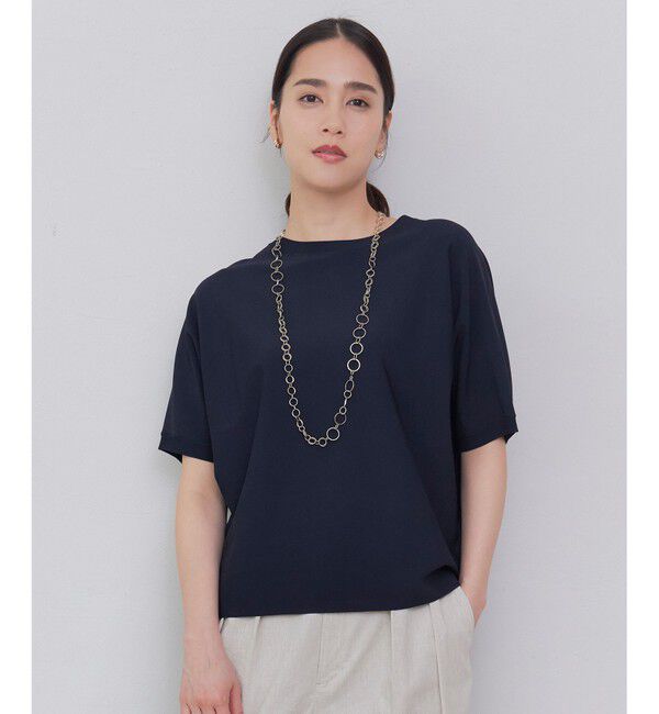 自由区「【WEB限定カラーあり・接触冷感・UVカット】クレープストレッチドルマン ニット」|ニット・セーター|ネイビー