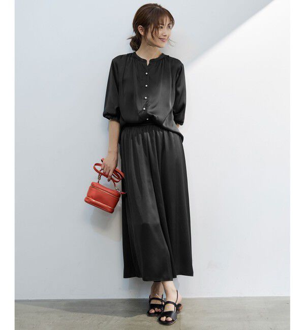 自由区「【カタログ掲載・セットアップ対応・ウエストゴム・洗える】セミブライトサテンギャザー パンツ」|その他|