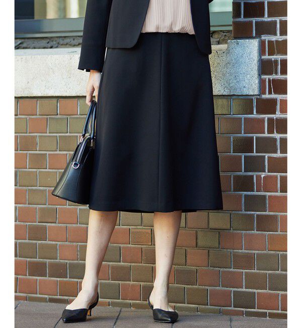 自由区「【きれいめの定番・セットアップ対応・セレモニー・通勤】トリアセダブルクロスフレア スカート」|スカート|ブラック