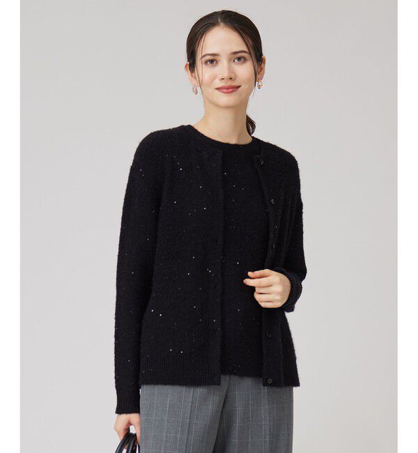 自由区「【アンサンブル対応・洗える】スパンコールニット カーディガン」|カーディガン|ブラック