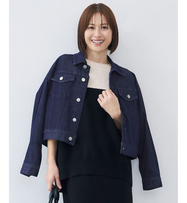 自由区「【洗える】ウスカルデニム襟付き ジャケット」|デニムジャケット|インディゴ