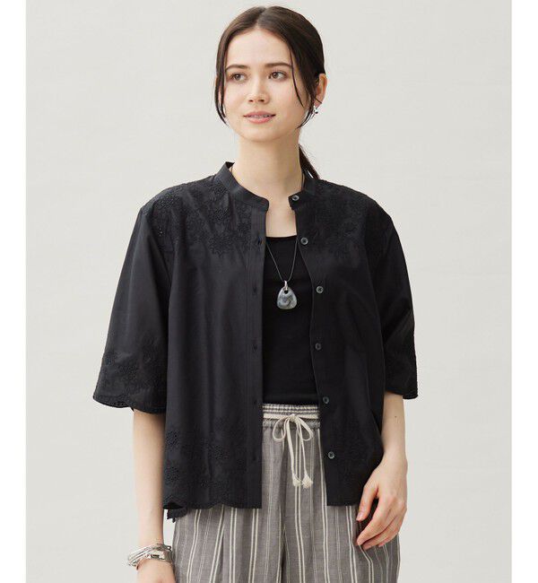自由区「エンブロイダリーローンシャツ ブラウス」|シャツ・ブラウス|ブラック