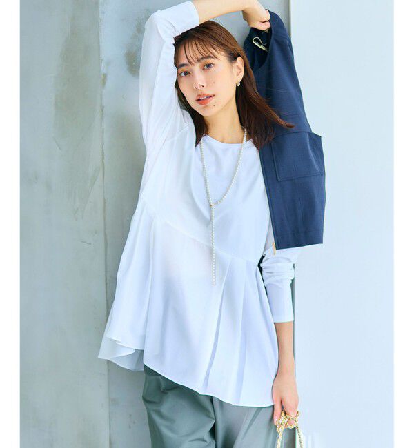 23区「【ご好評につき新色追加】ナチュラルコットンベアコンビ ペプラム カットソー」|Tシャツ・カットソー|