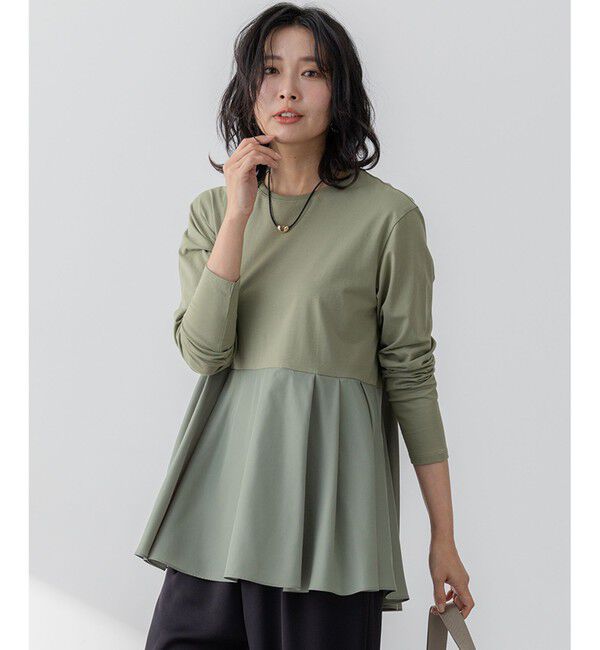 23区「【ご好評につき新色追加】ナチュラルコットンベアコンビ ペプラム カットソー」|Tシャツ・カットソー|[WEB限定]ｶｰｷ