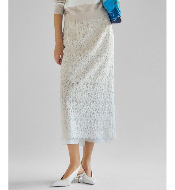 23区「【洗える】ジオメトリックレース Iライン スカート」|スカート|ベージュ系