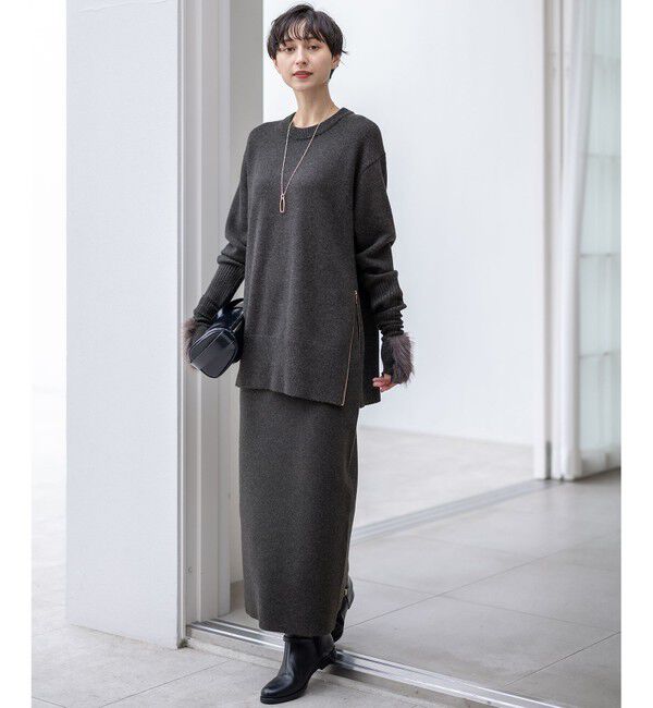 23区「【見上愛さん着用/Oggi掲載/洗える】カシミヤブレンド サイドジップ  ニットチュニック」|ニット・セーター|