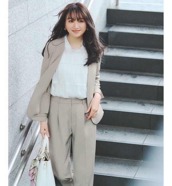 any SiS「【UVカット / 接触冷感 / 吸水速乾】スマートビューティストレッチ ノーカラージャケット」|ノーカラージャケット|グレージュ