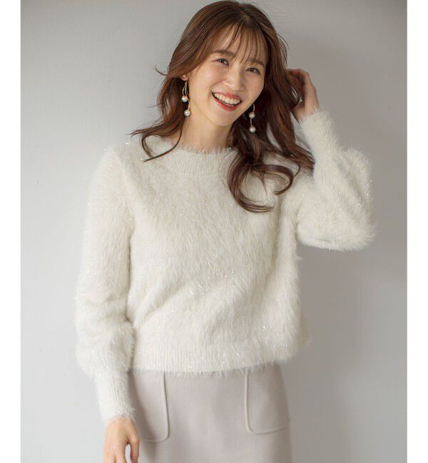 ANY SIS「【洗える】フィルムラメシャギー ニット」|ニット・セーター|オフホワイト