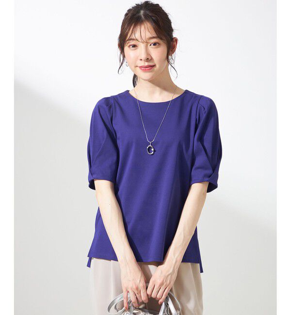 ANY SIS「【撥水・汗ジミ防止・UVケア・洗える】スーピマスムース 袖タック Tシャツ」|Tシャツ・カットソー|ダークブルー