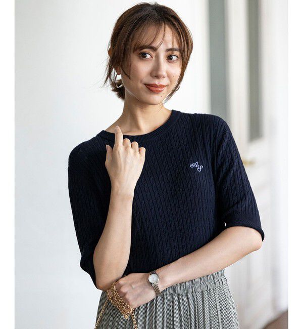ANY SIS「ケーブルニット プルオーバー」|ニット・セーター|ネイビー