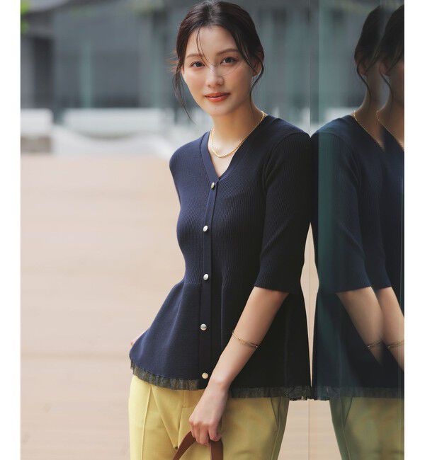 ANY SIS「シアーフリルペプラム ニット」|ニット・セーター|ネイビー