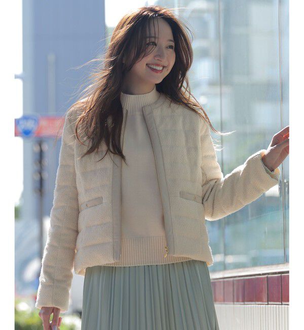 ANY SIS「【2WAY】ツイードノーカラー ダウンジャケット」|ダウン|