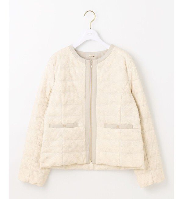 ANY SIS「【2WAY】ツイードノーカラー ダウンジャケット」|ダウン|