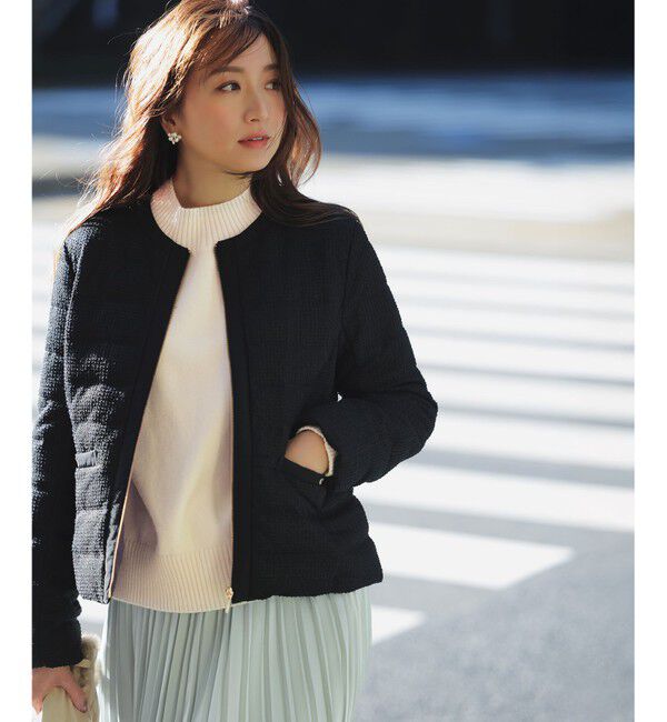 ANY SIS「【2WAY】ツイードノーカラー ダウンジャケット」|ダウン|