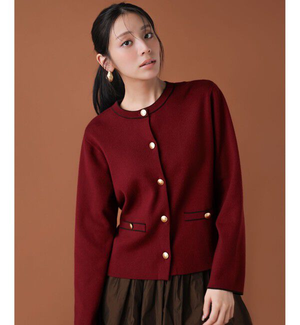 ANY SIS「CICA加工 ニット ジャケット」|カーディガン|ボルドー