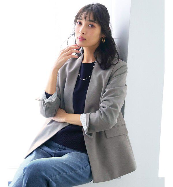ANY SIS「褒めらレディストレッチ カラーレス ジャケット」|ノーカラージャケット|
