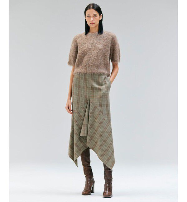 BEIGE,「SELMA / チェックウールラッフルスカート」|スカート|