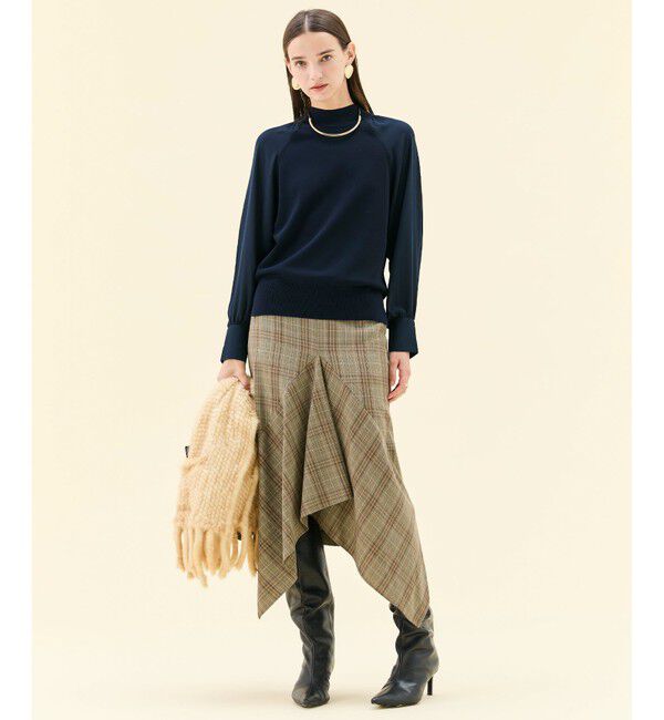 BEIGE,「SELMA / チェックウールラッフルスカート」|スカート|