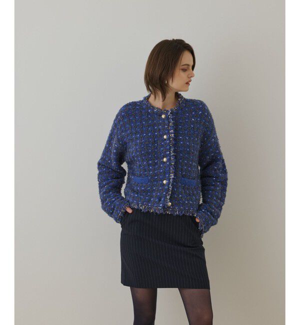 Diagram「ツイードニットショートカーディガン」|カーディガン|ブルー