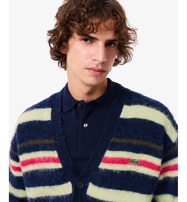 LACOSTE「アルパカブレンドボーダーニットカーディガン」|カーディガン|