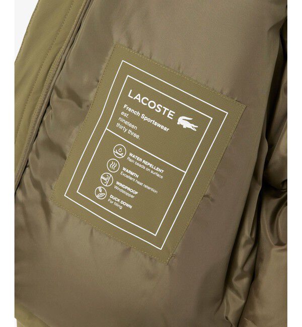 LACOSTE「撥水 防風 テクニカルファブリック ボリュームダウンフーデッドジャケット」|ダウン|