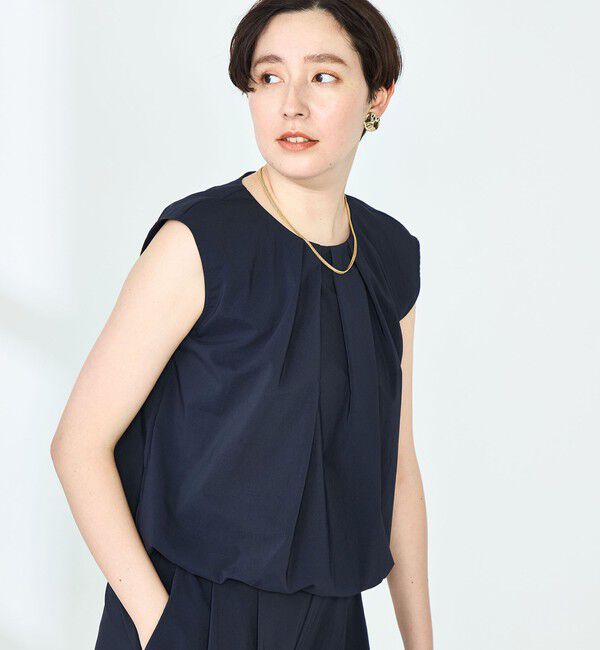 NOLLEY'S「《セットアップ対応》撥水ストレッチタフタタックブラウス」|シャツ・ブラウス|ネイビー