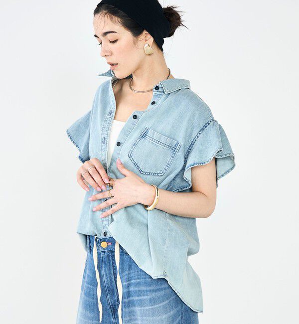 Rie Miller「【RM denim】ラッフルスリーブデニムブラウス」|シャツ・ブラウス|