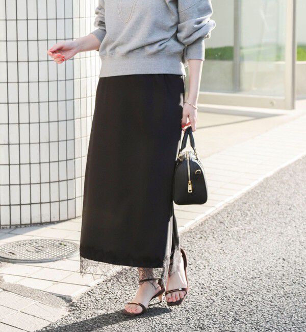 NOLLEY'S sophi「ウォッシャブル裾レースサテンナロースカート」|スカート|ブラック