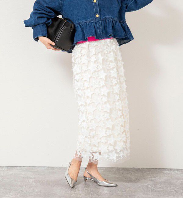 Rie Miller「45th limited editionウォッシャブルスターフリンジタイトスカート」|タイト|ホワイト