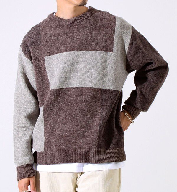 GLOSTER「【GLOSTER/グロスター】モールブロッキング ニットプルオーバー」|ニット・セーター|