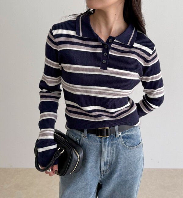 fredy emue「マルチボーダー衿付きリブニット」|ニット・セーター|