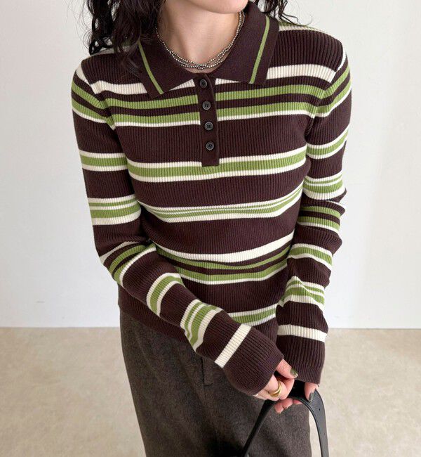 fredy emue「マルチボーダー衿付きリブニット」|ニット・セーター|