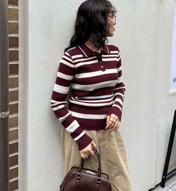 fredy emue「マルチボーダー衿付きリブニット」|ニット・セーター|