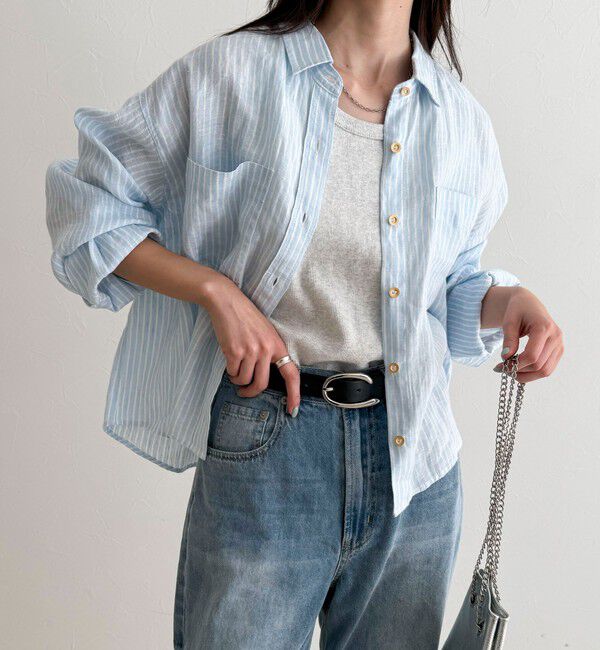 fredy emue「LINEN100 クロップドシャツ」|シャツ・ブラウス|ブルー系その他