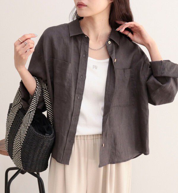 fredy emue「LINEN100 クロップドシャツ」|シャツ・ブラウス|チャコールグレー