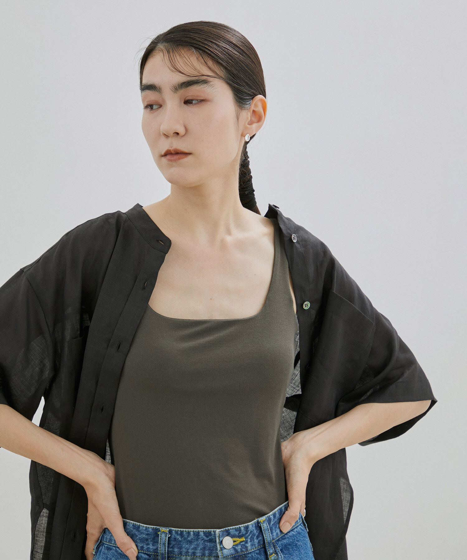 SALON adam et rope'「リヨセルフライスカップ付きブラトップ/タンクトップ」|タンクトップ|カーキ(36)