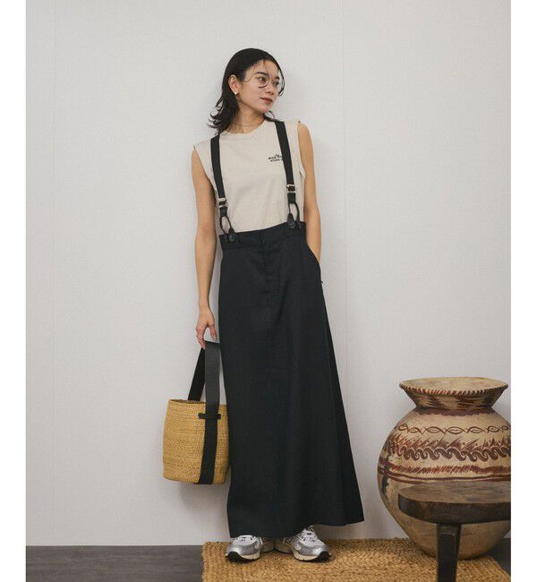 SALON adam et rope'「【WEB限定】ヨーロピアンフラックスリネンサスペンダースカート［取り外し可能］」|スカート|ブラック(01)