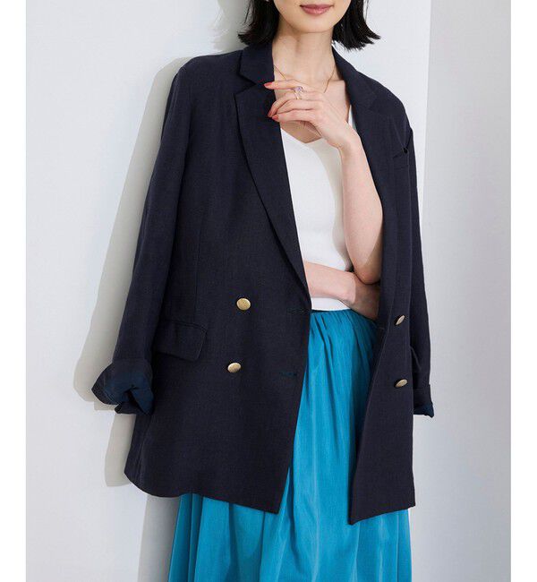 ROPE「尾州リネンダブルブレストジャケット」|テーラードジャケット|ネイビー(40)