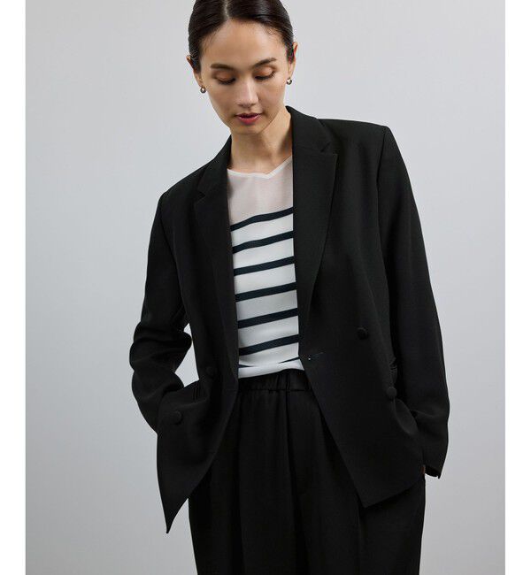 ROPE「バックサテンダブルブレストジャケット」|テーラードジャケット|ブラック(01)