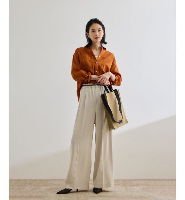 ROPE「【洗える・カセット服・新色追加】バックサテンイージーワイドパンツ/お仕事・通勤・セットアップ対応」|チノ|