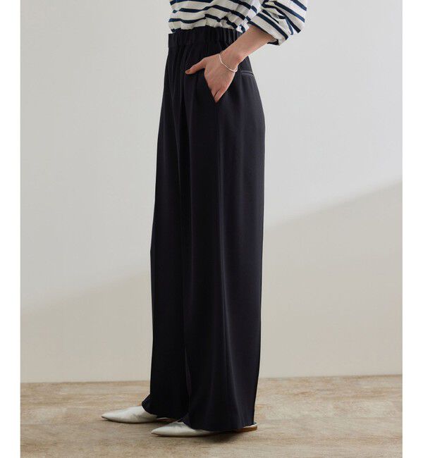 ROPE「【洗える・カセット服・新色追加】バックサテンイージーワイドパンツ/お仕事・通勤・セットアップ対応」|チノ|