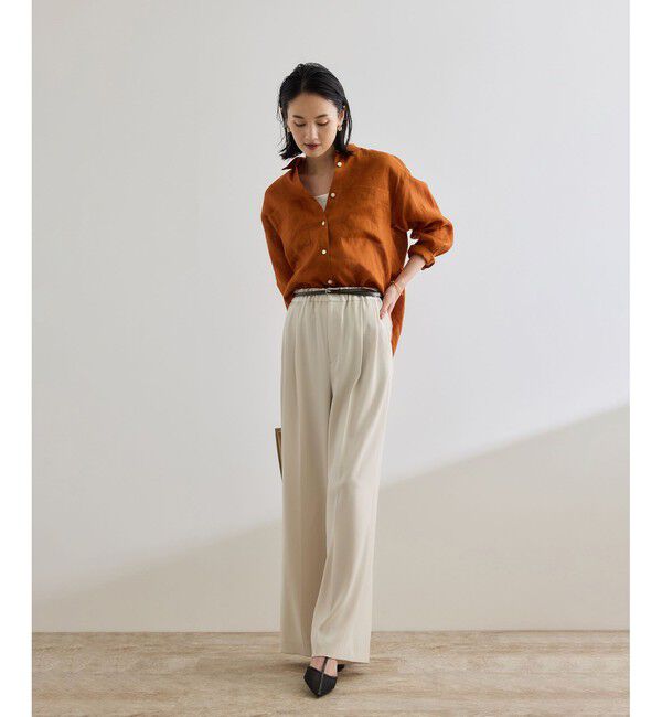 ROPE「【洗える・カセット服・新色追加】バックサテンイージーワイドパンツ/お仕事・通勤・セットアップ対応」|チノ|
