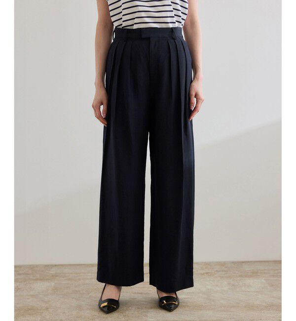 ROPE「【洗える】ビスコースリネン スラブスリータックパンツ/一部セットアップ可能」|チノ|