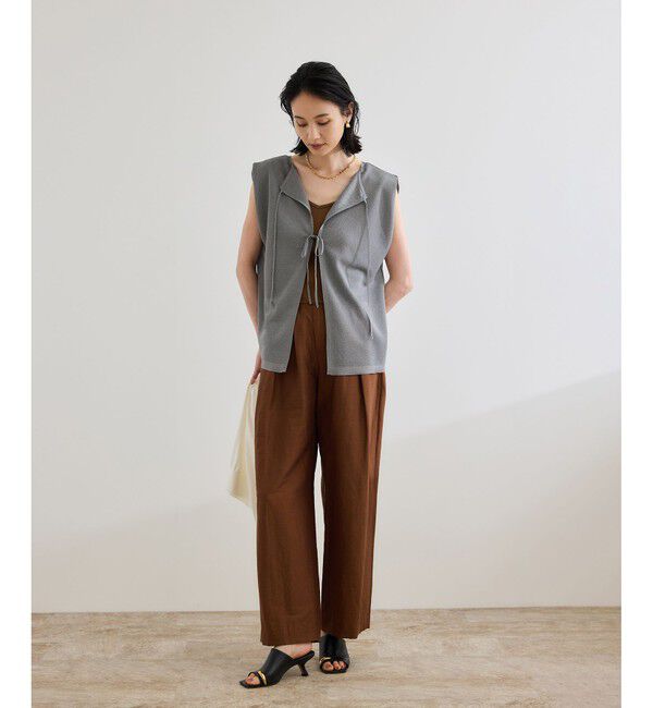 ROPE「【洗える】ビスコースリネン スラブスリータックパンツ/一部セットアップ可能」|チノ|