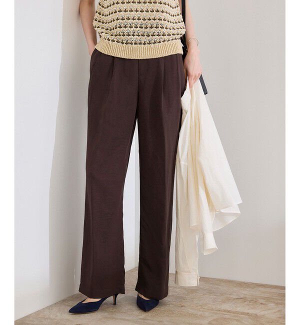 ROPE「レーヨンリネン センタープレスパンツ【セットアップジャケット・ワンピース対応】」|チノ|ブラウン系(22)