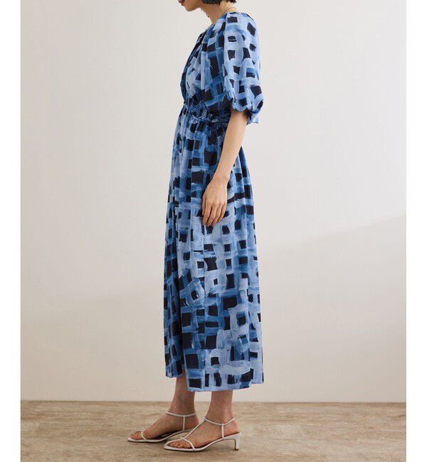 ROPE「スクエア ジオメトリックプリントワンピース/洗える」|ドレス|