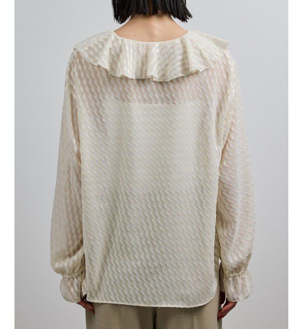 ROPE「【洗える】ラッフルVネックブラウス（ジャガード/リーフプリント）【WEB・一部店舗限定】」|シャツ・ブラウス|
