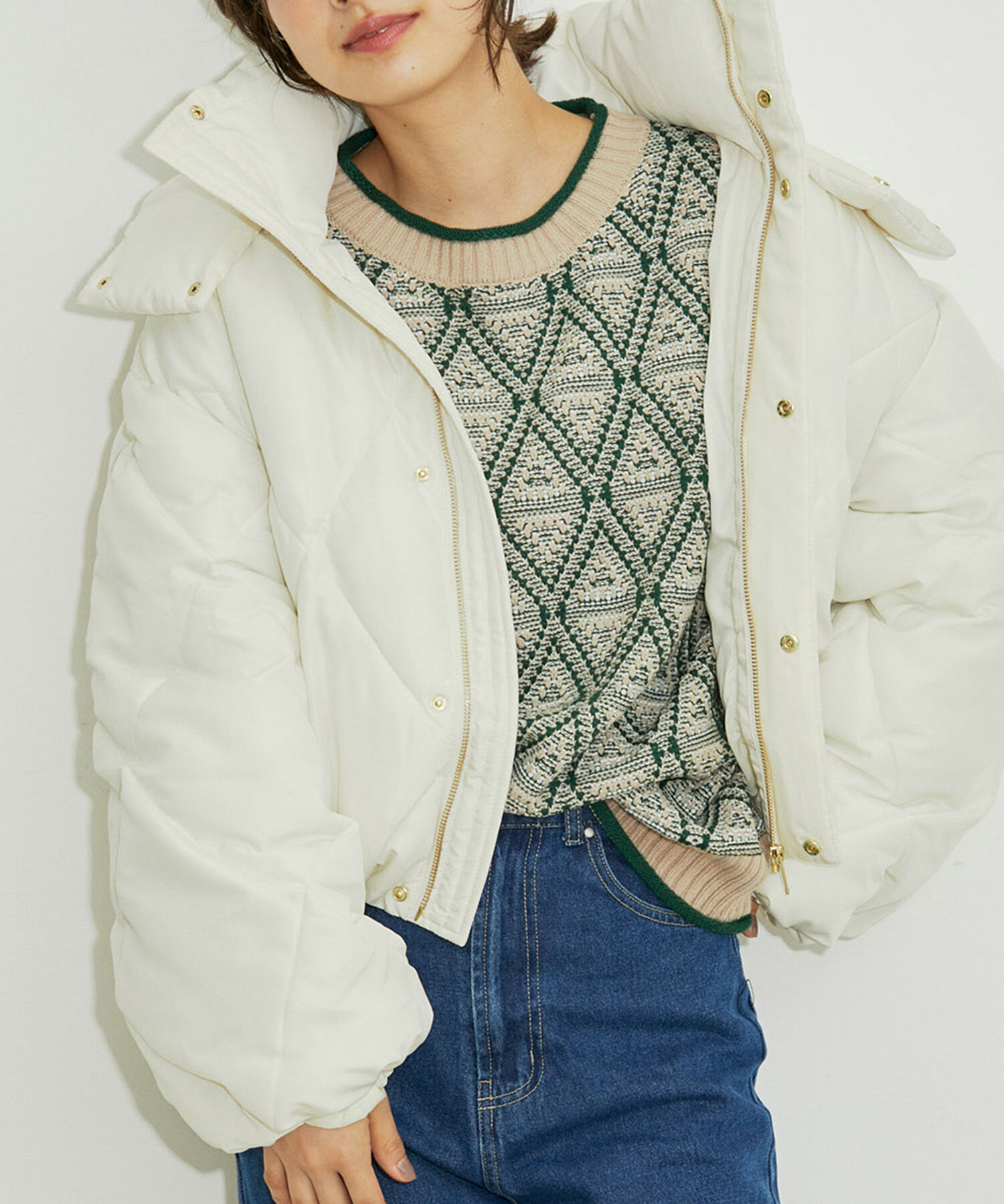 vis-a-vis「【WEB限定】ファイバーダウンダイヤキルトショートブルゾン」|ダウン|