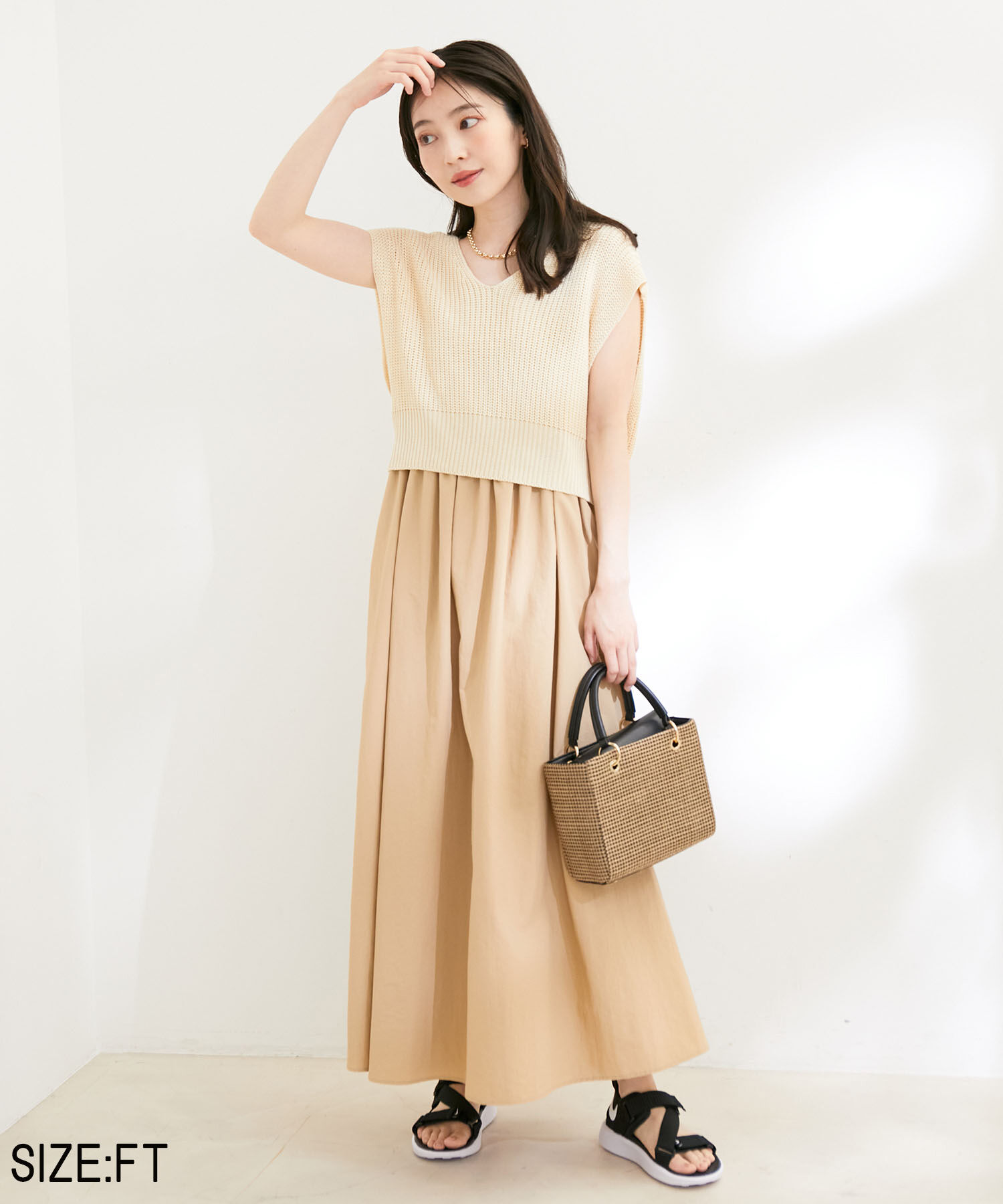 VIS「【選べる着丈・マルチWAY】ニットベスト付きワンピース【洗える】」|ワンピース|