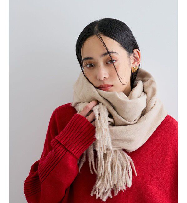 VIS「【リサイクルポリ】なめらかタッチ無地大判ストール」|ストール|ベージュ